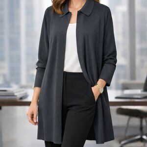 Norma Kamali Women's Cardigan Sz S Grey Long Sleeve Duster Open Quiet Luxury